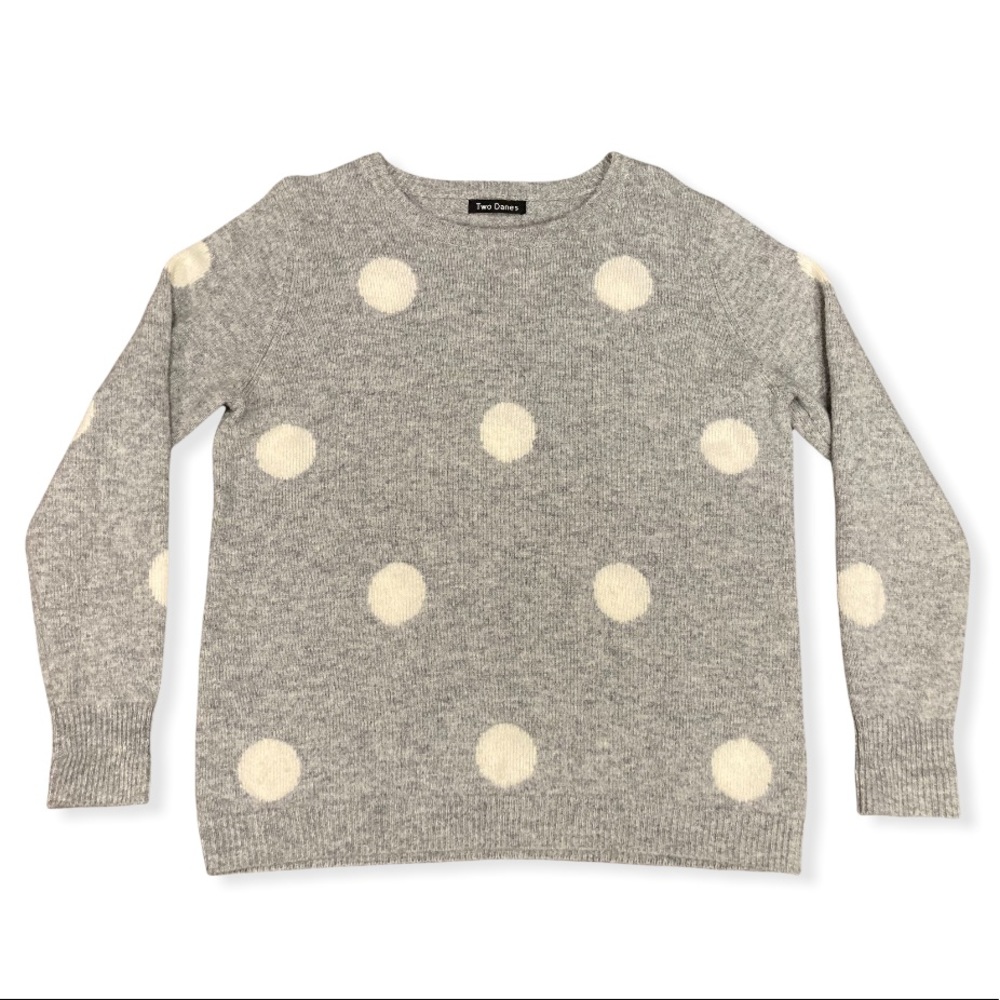 Two Danes Gray White Polka Dot 100% Lambs Wool Crewneck Sweater Women’s Size XS